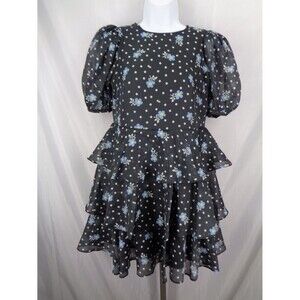Sandy Liang Target Floral Puff Sleeve Tiered Mini Dress Size XXS New